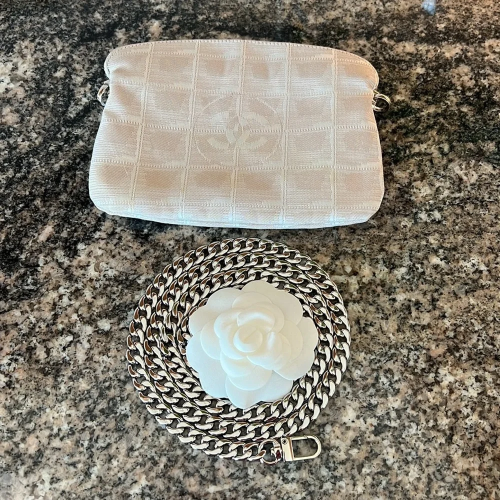 Chanel Tan Canvas and Leather Makeup Pouch